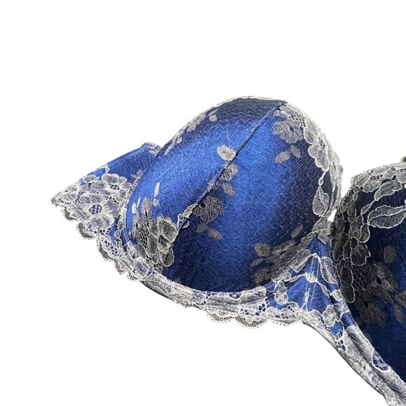 Torrid Curve Bra Push up 46DD Underwire Lace Overlay Blue Gray Lined - Picture 3 of 9